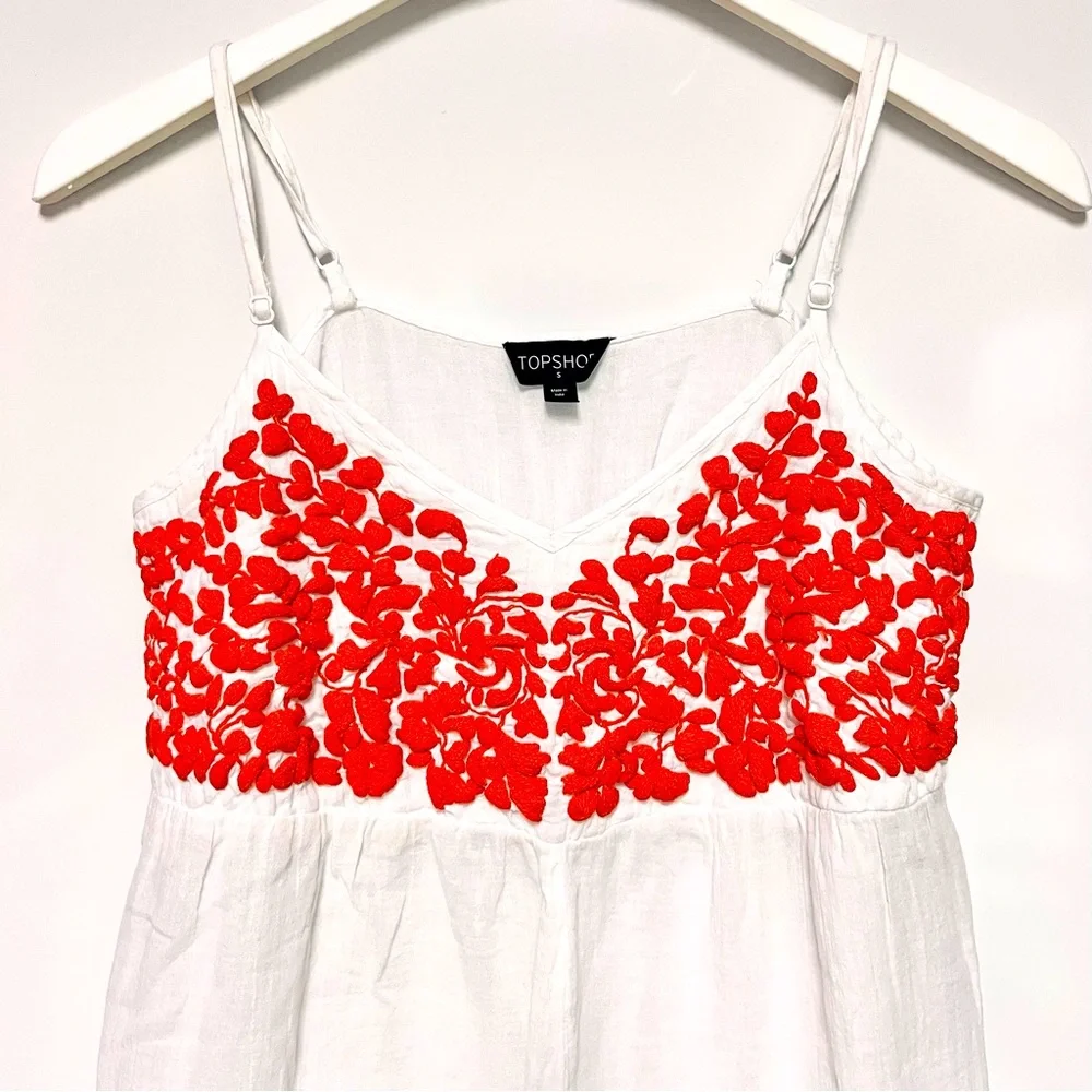 Topshop White Embroidered Bohemian Cotton Romper Jumper Size Small 4/6 - Picture 7 of 10